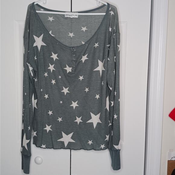 Wildfox Star Thermal Oversized Henley Top Sz Large - Picture 5 of 10